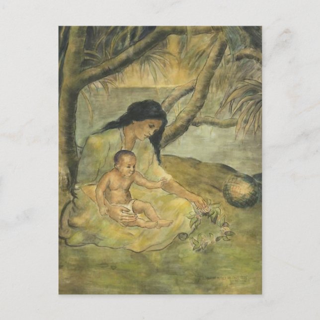 Carte Postale Mère et enfant hawaïens - Charles W. Bartlett (Devant)
