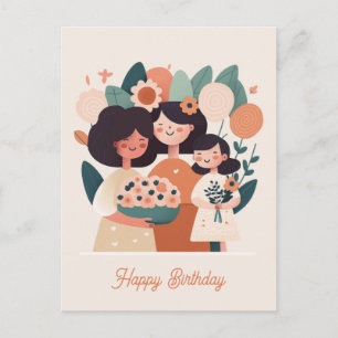 Carte Postale Mère fille de dessin animé mignon. Joyeux Annivers