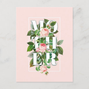 Carte Postale Mère Rose et Feuille Pastel Pink Arrière - plan