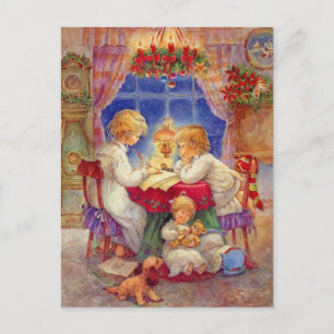 Carte Postale Mère vintage avec enfants À la table