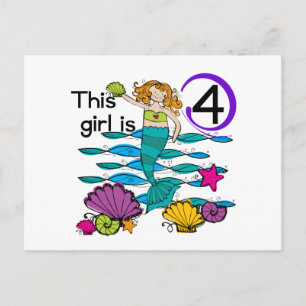 Carte Postale Mermaid 4th Birthday Tshirts and Gifts
