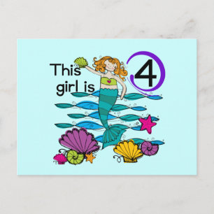 Carte Postale Mermaid 4th Birthday Tshirts and Gifts