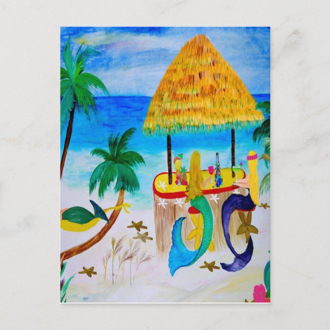 Carte Postale Mermaid Beach Tiki Bar Art (Devant)