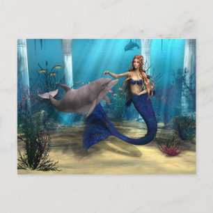 Carte Postale Mermaid et Dolphin