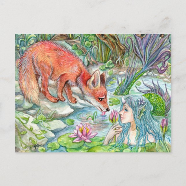 Carte Postale Mermaid et Fox (Devant)
