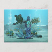 Carte postale Mermaid Lionfish Tortue sous-marine