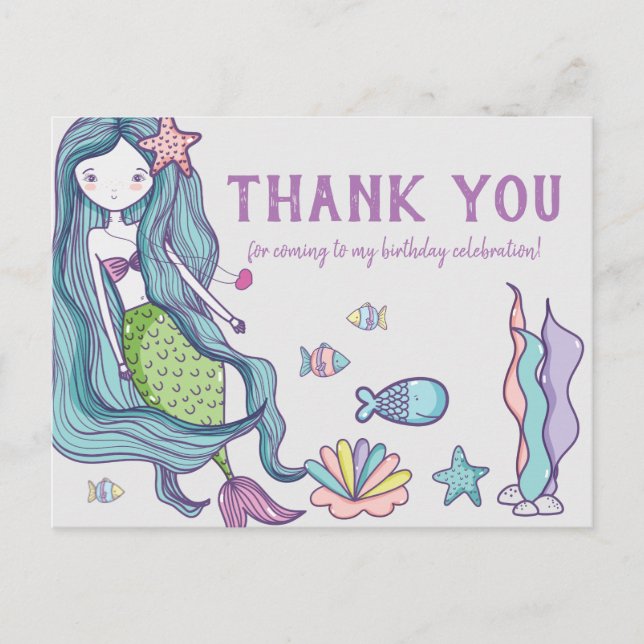Carte Postale Mermaid Merci fête d'anniversaire (Devant)