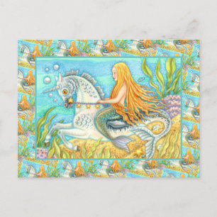 CARTE POSTALE MERMAID & SEA STALLION, UNICORN D'IMAGINAIRE WHIMS