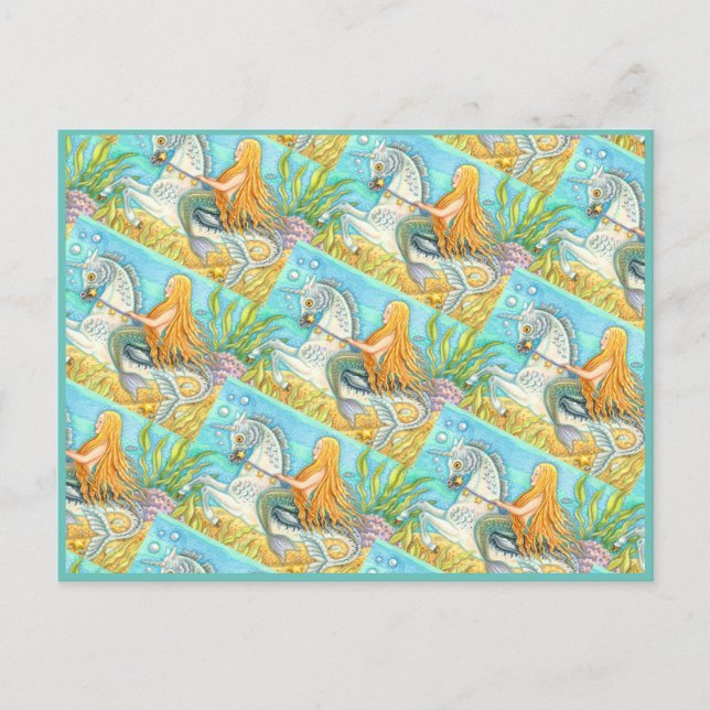 CARTE POSTALE MERMAID & SEA STALLION, UNICORN D'IMAGINAIRE WHIMS (Devant)
