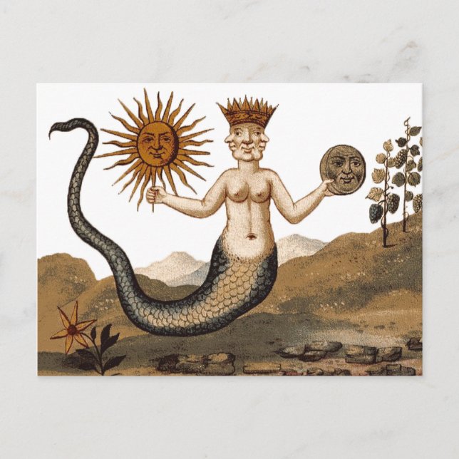 Carte Postale Merman Avec Trois Visages Symbole Médiéval (Devant)