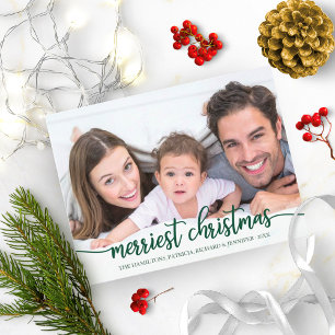 Carte Postale Merriest Noël Green Calligraphie photo pleine