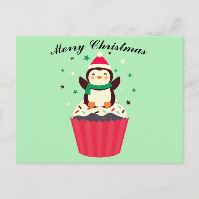Carte Postale Merry Christmas Penguin Cupcake Postcard (Devant)
