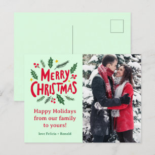CARTE POSTALE MERRY CHRISTMAS PHOTO PERSONNALISÉE À LA MAIN