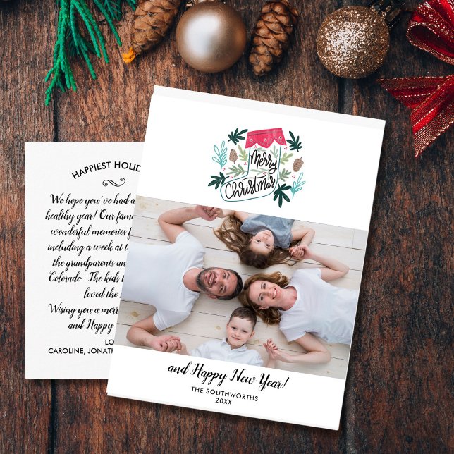 Carte Postale Merry Christmas Stocking Family Photo New Year (Créateur téléchargé)