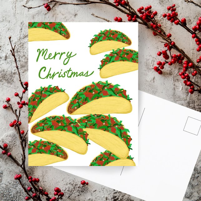 Carte Postale MERRY CHRISTMAS Taco Avalanche Délicieux XMAS (MERRY CHRISTMAS Taco Avalanche Delicious XMAS Cute Funny Holiday Postcard Hand drawn 
)