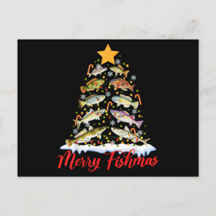 Carte Postale Merry Fishmas Funky Christmas Tree Lights Fish Fis