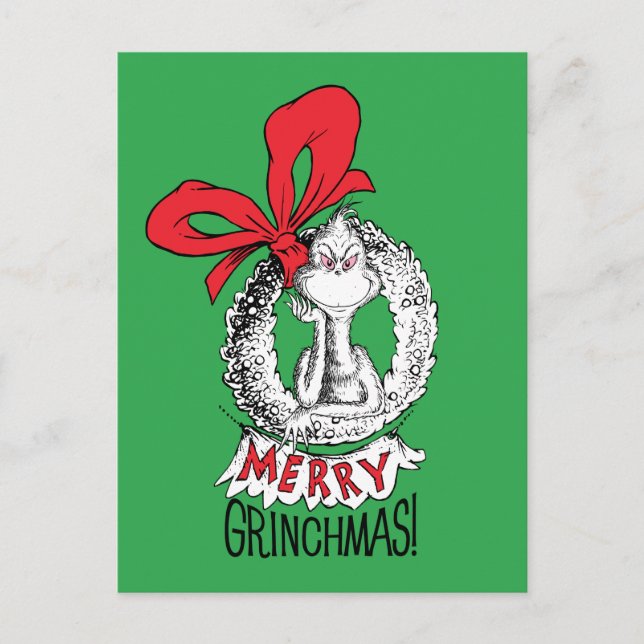 Carte Postale Merry Grinchmas Wreath the Grinch (Devant)