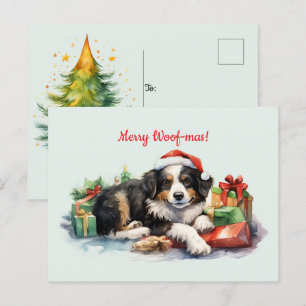 Carte Postale Merry Woof-mas Chien Santa Hat présente Noël