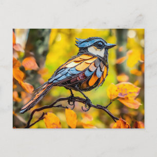 Carte Postale Mésange Bleue Métal sur Branche