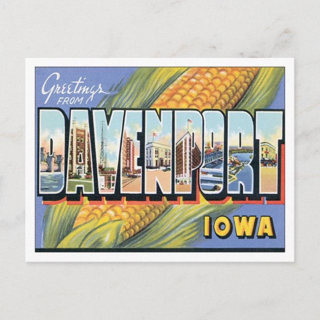 Carte Postale Message de bienvenue de Davenport Iowa USA Postcar (Devant)