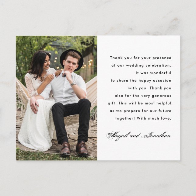 Carte Postale Message de Merci simple Mariage photo (Devant)