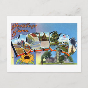 Carte Postale Message de voeux vintage du Kansas Travel Poster