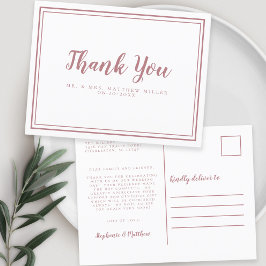 Carte Postale Message minimaliste de Merci Mariage rose moderne