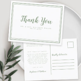 Carte Postale Message minimaliste Mariage Merci Sage Vert