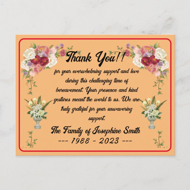 Carte Postale Message simple de remerciement pour condoléances l (Devant)