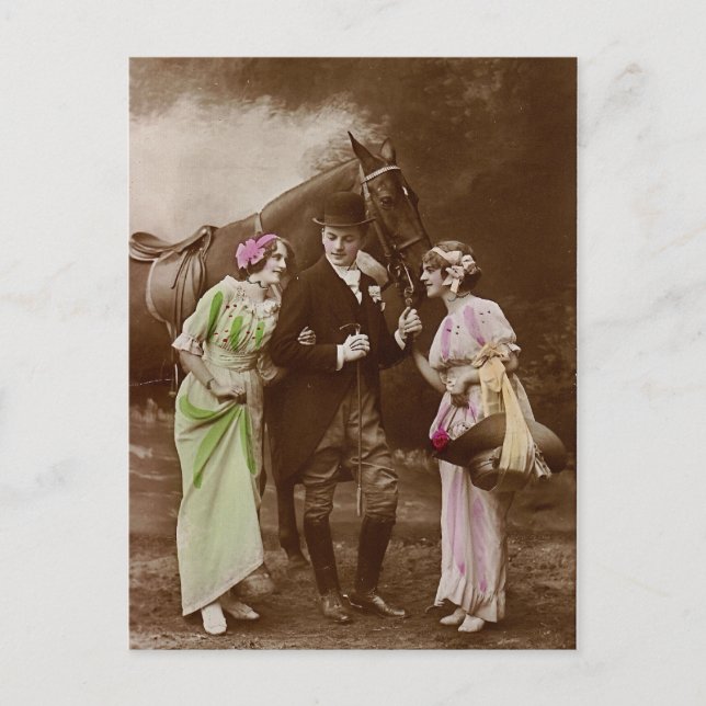 Carte Postale Messieurs, Mesdames et Cheval (Devant)