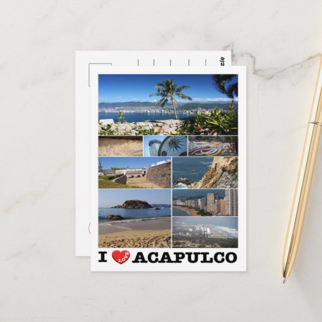 Carte Postale Mexique - Acapulco - I Love - (Devant/Arrière en situation)