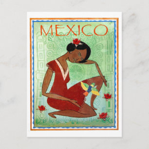 Carte Postale Mexique, art traditionnel mexicain, robe rouge fil