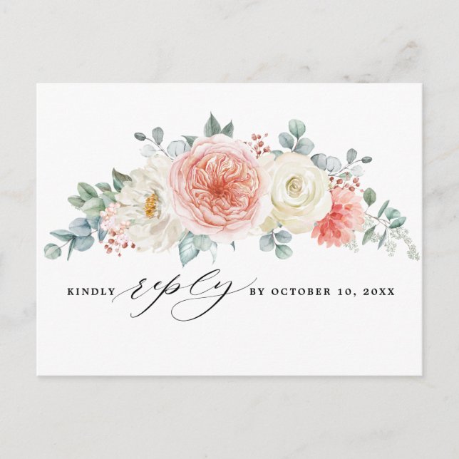 Carte Postale Mi-été Peach Pastel Rose Floral Wedding RSVP (Devant)