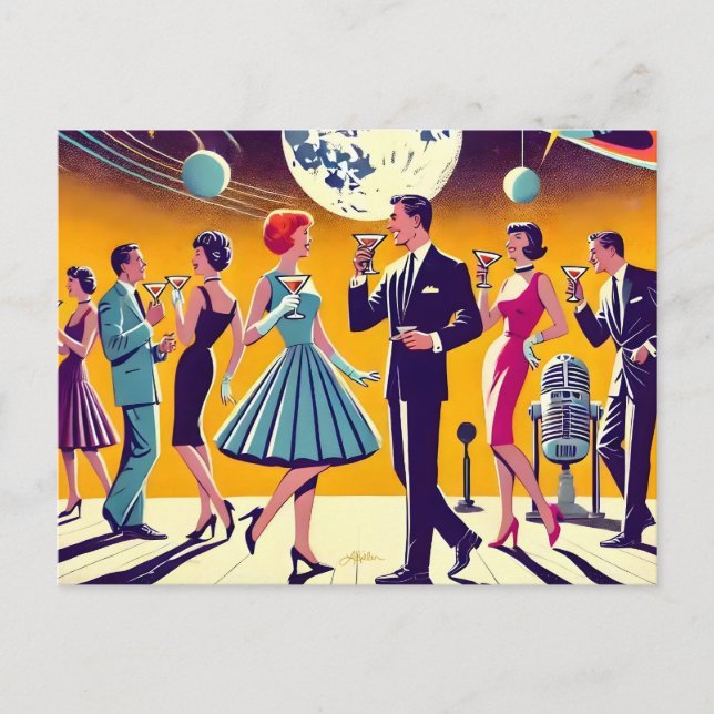Carte Postale Mi siècle 60s Space Age Cocktail Party (Devant)