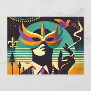 Carte Postale Mi-siècle Rétro 60s Mardi Gras L'Homme Fumeur