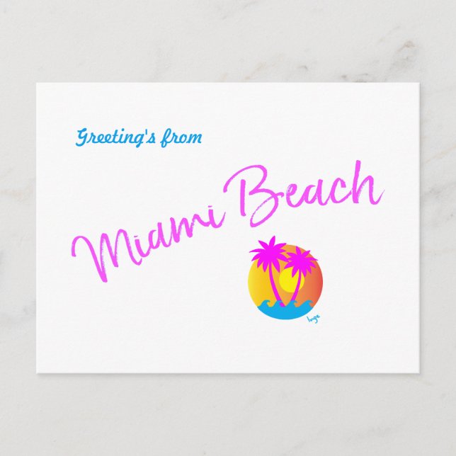 Carte Postale Miami-Beach-logo-soleil-palmiers-rose (Devant)