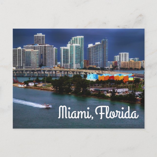 Carte Postale Miami Florida Skyline et Harbour At Night - USA (Devant)