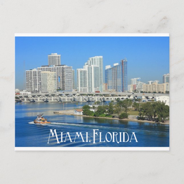 Carte Postale Miami Florida Skyline et Harbour - États-Unis (Devant)