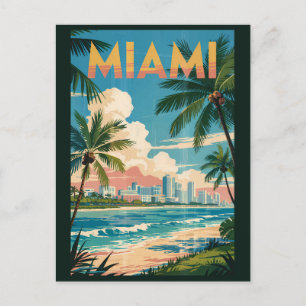 Carte Postale Miami Floride Illustration Art de Voyage Vintage