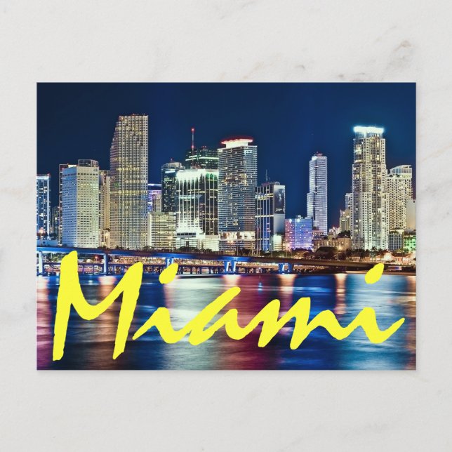 Carte Postale Miami, Floride, La Cité magique la nuit. (Devant)