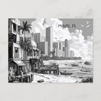 Carte Postale Miami Floride Voyage noir et blanc