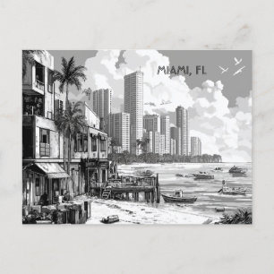 Carte Postale Miami Floride Voyage noir et blanc