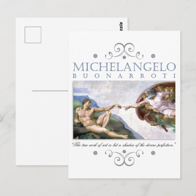 Carte Postale Michelangelo Création de la peinture de l'homme av (Devant / Derrière)