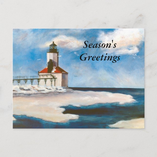 Carte postale Michigan City Light Bonnes Fêtes (Devant)
