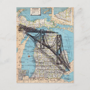 Carte Postale Michigan Map Art