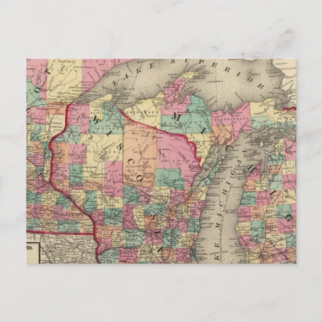 Carte Postale Michigan, Minnesota et Wisconsin (Devant)