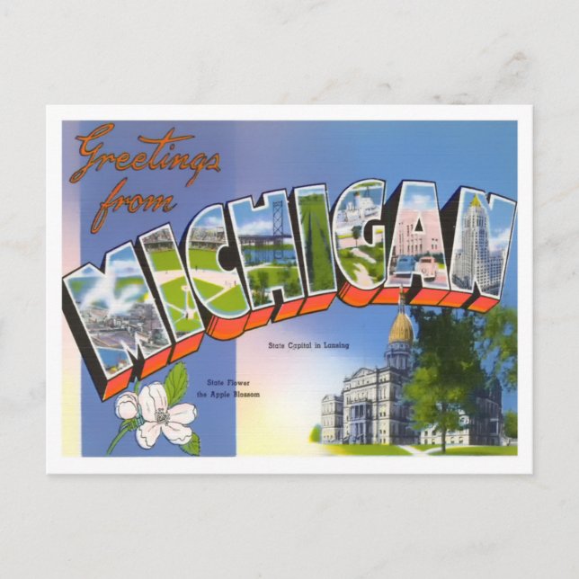 Carte postale Michigan Vintage Big Letters (Devant)
