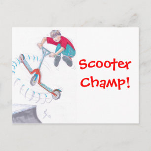Carte Postale micro scooter microscooter tour dessin animé
