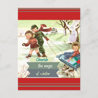 Carte Postale Mid Century Modern Illustration Winter