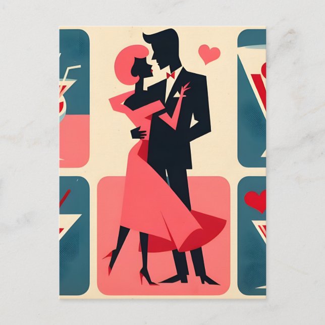 Carte Postale Mid Century Valentine Dancing Couple (Devant)